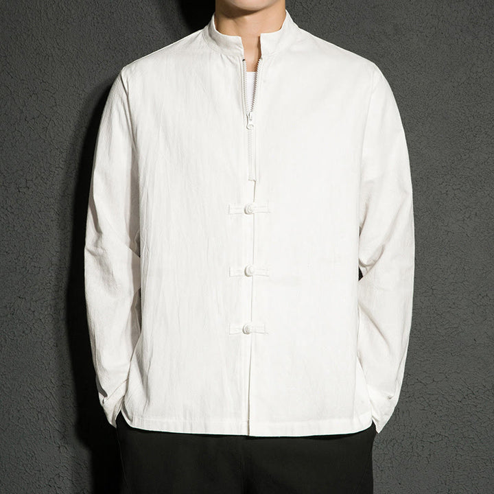 Chemise homme en coton à manches longues et fermeture éclair, motif Buddha Stones , motif grenouille chinois - Blanc - US/UK/AU46，EU56 (5XL) - image 9