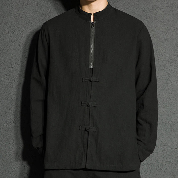 Chemise homme en coton à manches longues et fermeture éclair, motif Buddha Stones , motif grenouille chinois - image 5