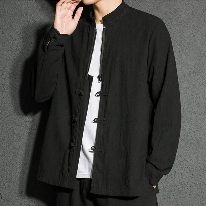 Chemise homme en coton à manches longues et fermeture éclair, motif Buddha Stones , motif grenouille chinois - Noir - US/UK/AU46，EU56 (5XL) - image 1