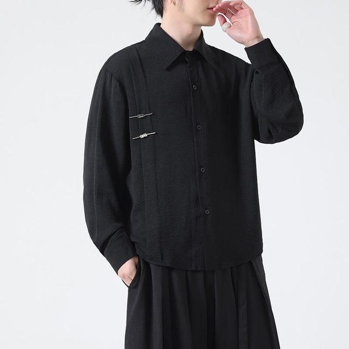 Chemise homme en coton à manches longues et col montant avec boutons unis et Buddha Stones - Noir - US/UK/AU46，EU56 (5XL) - image 19