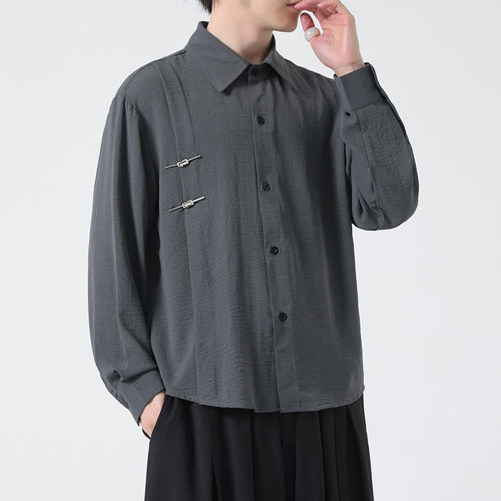 Chemise homme en coton à manches longues et col montant avec boutons unis et Buddha Stones - image 3