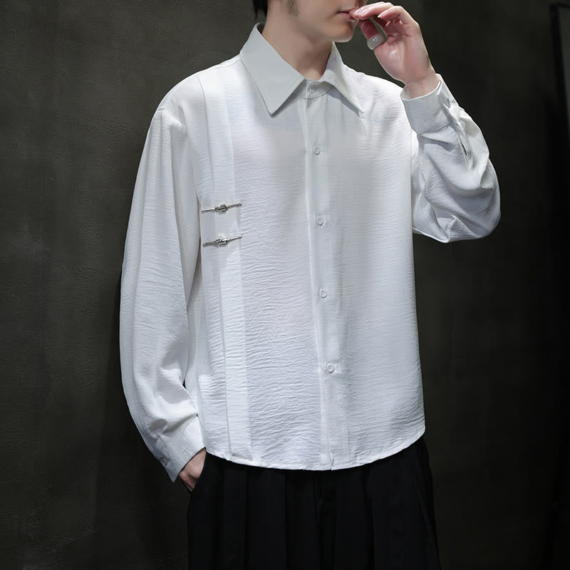 Chemise homme en coton à manches longues et col montant avec boutons unis et Buddha Stones - Blanc - US/UK/AU46，EU56 (5XL) - image 9