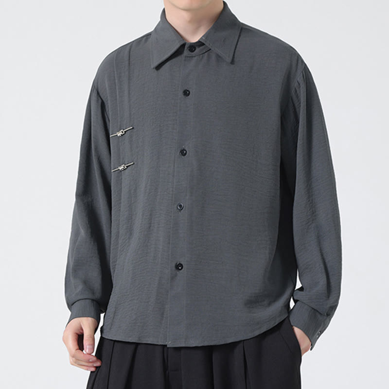 Chemise homme en coton à manches longues et col montant avec boutons unis et Buddha Stones - image 5