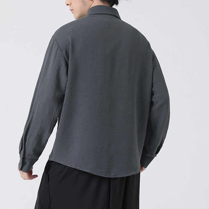 Chemise homme en coton à manches longues et col montant avec boutons unis et Buddha Stones - image 4