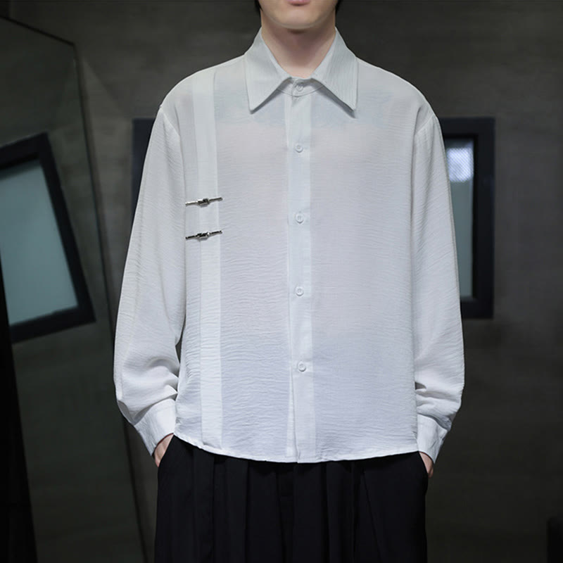 Chemise homme en coton à manches longues et col montant avec boutons unis et Buddha Stones - image 13