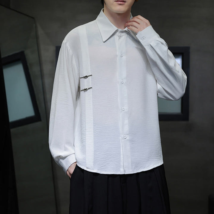 Chemise homme en coton à manches longues et col montant avec boutons unis et Buddha Stones - image 12