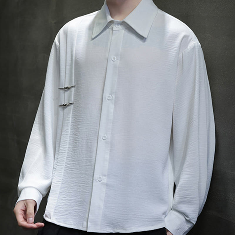 Chemise homme en coton à manches longues et col montant avec boutons unis et Buddha Stones - image 16