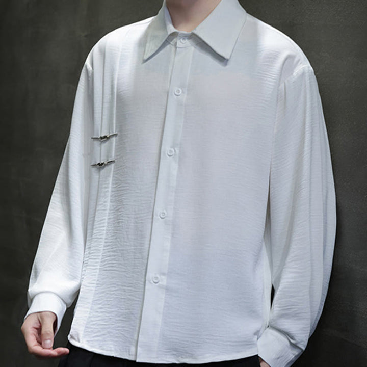 Chemise homme en coton à manches longues et col montant avec boutons unis et Buddha Stones - image 16