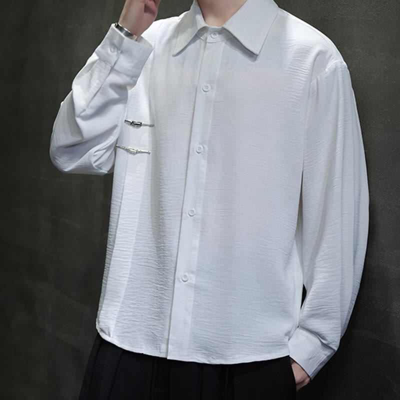 Chemise homme en coton à manches longues et col montant avec boutons unis et Buddha Stones - image 17