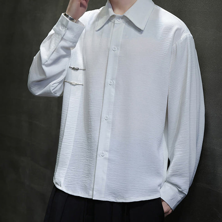 Chemise homme en coton à manches longues et col montant avec boutons unis et Buddha Stones - image 17