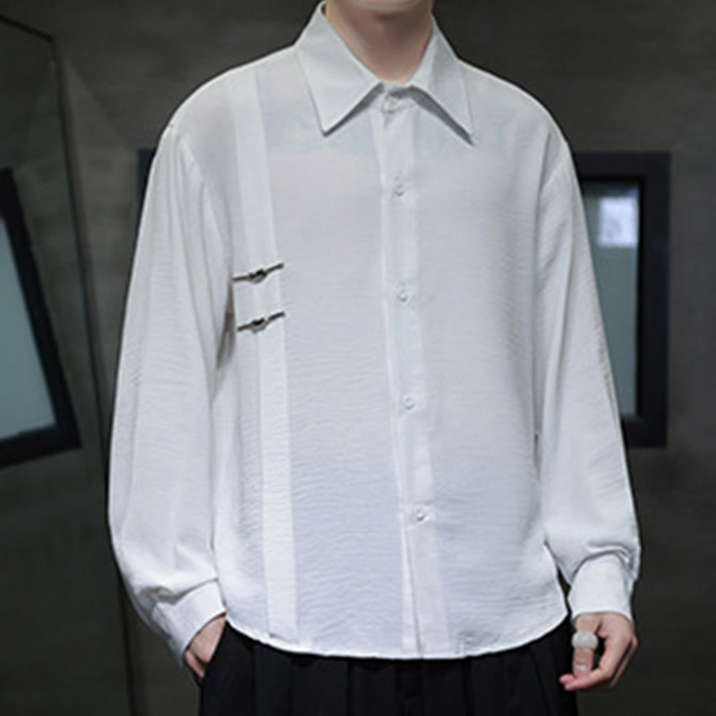 Chemise homme en coton à manches longues et col montant avec boutons unis et Buddha Stones - image 10