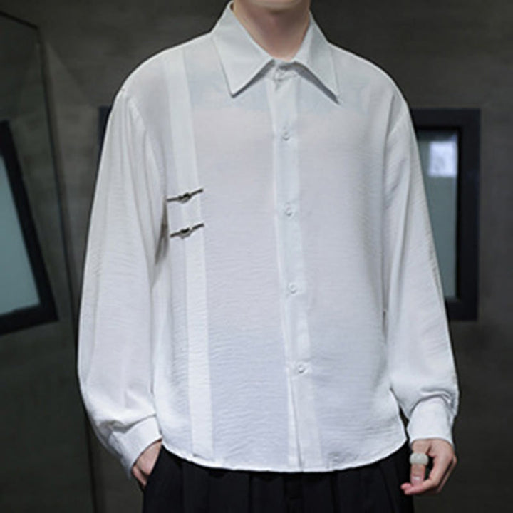 Chemise homme en coton à manches longues et col montant avec boutons unis et Buddha Stones - image 10