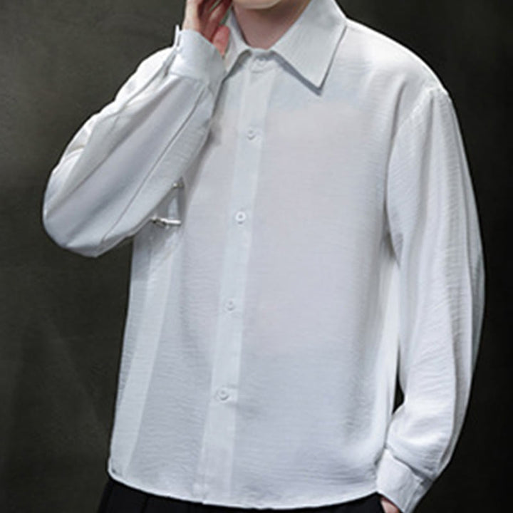 Chemise homme en coton à manches longues et col montant avec boutons unis et Buddha Stones - image 15