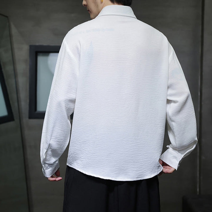 Chemise homme en coton à manches longues et col montant avec boutons unis et Buddha Stones - image 11