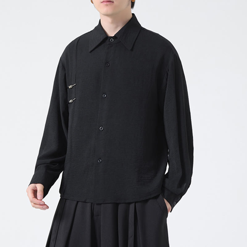 Chemise homme en coton à manches longues et col montant avec boutons unis et Buddha Stones - image 18