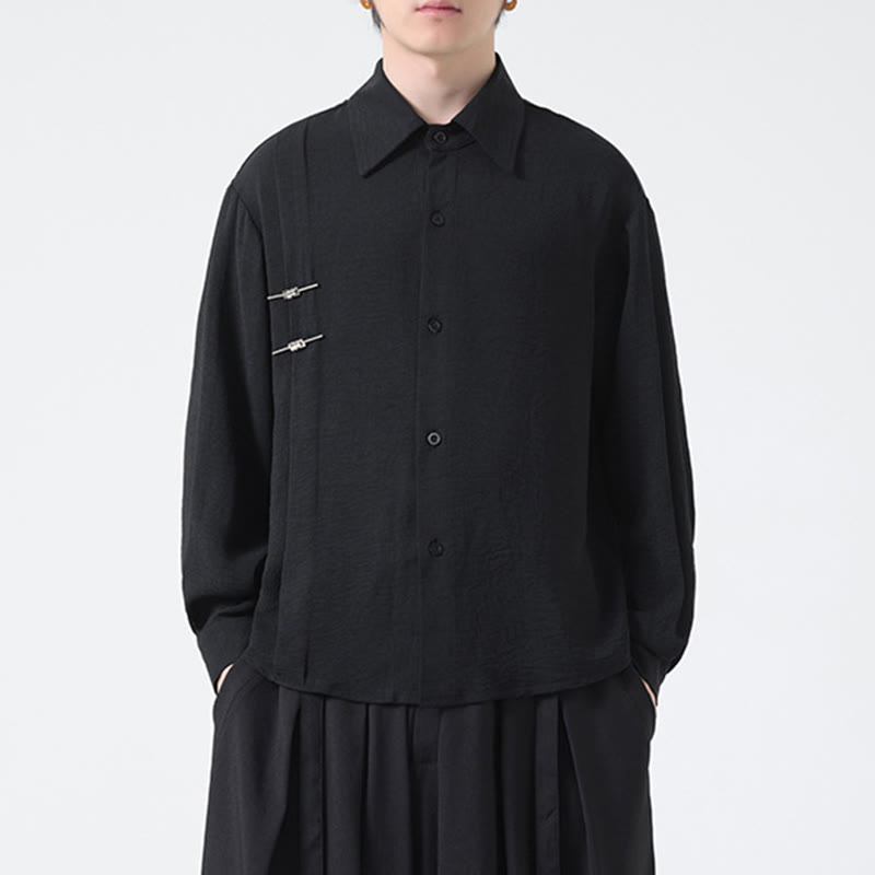 Chemise homme en coton à manches longues et col montant avec boutons unis et Buddha Stones - image 20