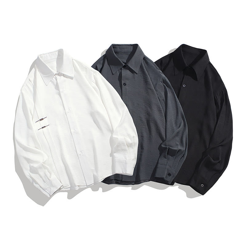 Chemise homme en coton à manches longues et col montant avec boutons unis et Buddha Stones - image 2