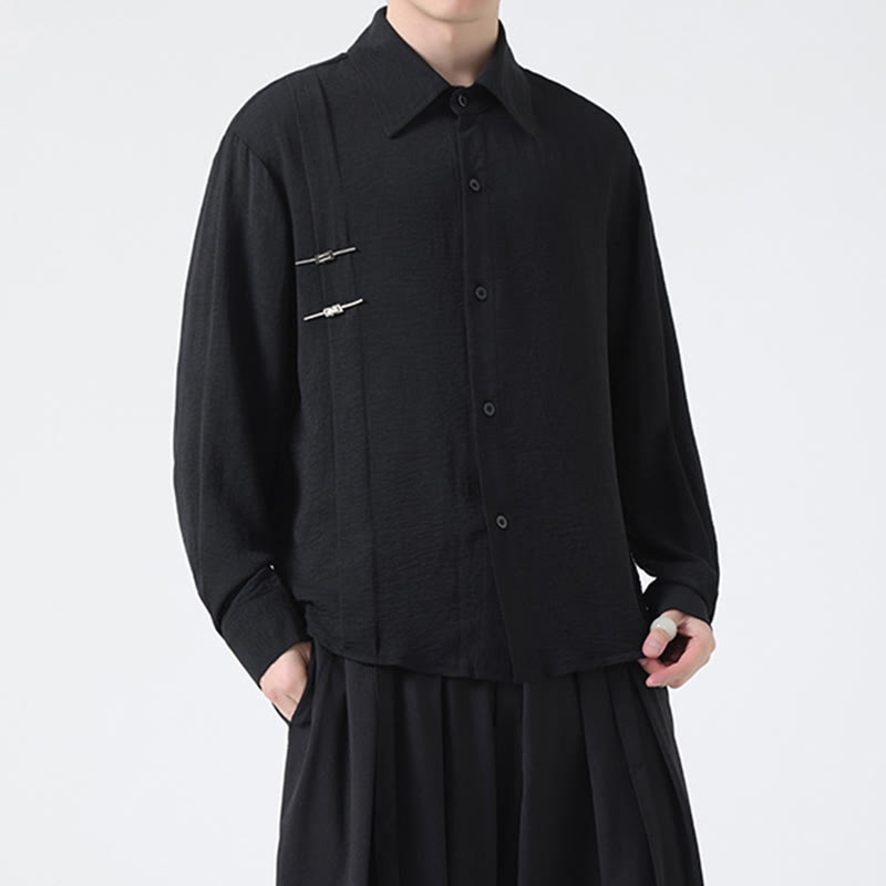 Chemise homme en coton à manches longues et col montant avec boutons unis et Buddha Stones - image 22