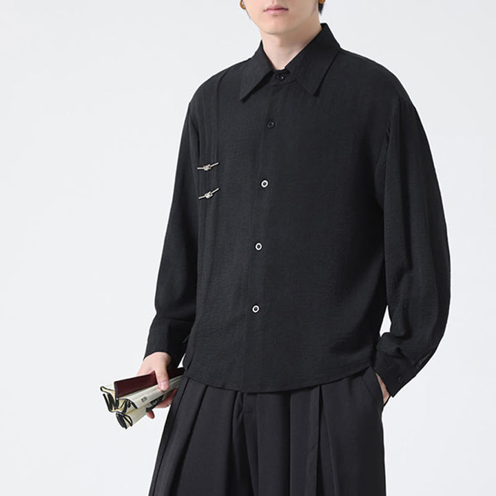 Chemise homme en coton à manches longues et col montant avec boutons unis et Buddha Stones - image 23