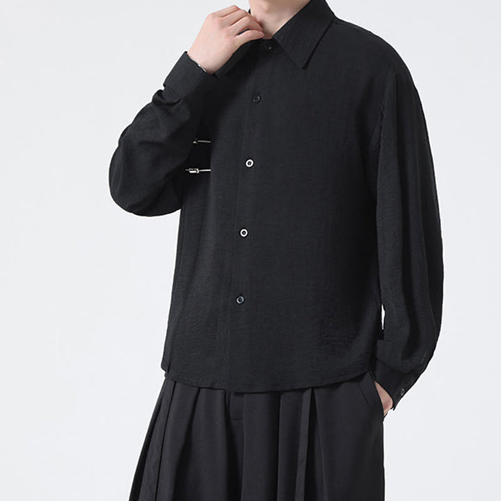 Chemise homme en coton à manches longues et col montant avec boutons unis et Buddha Stones - image 24