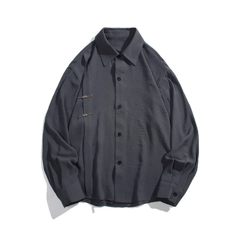 Chemise homme en coton à manches longues et col montant avec boutons unis et Buddha Stones - image 8