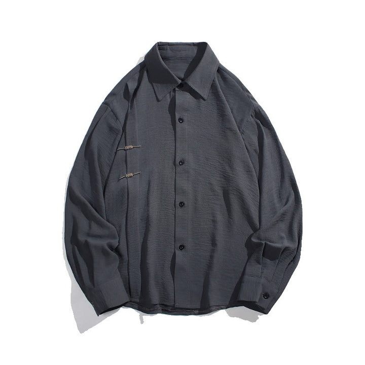 Chemise homme en coton à manches longues et col montant avec boutons unis et Buddha Stones - image 8