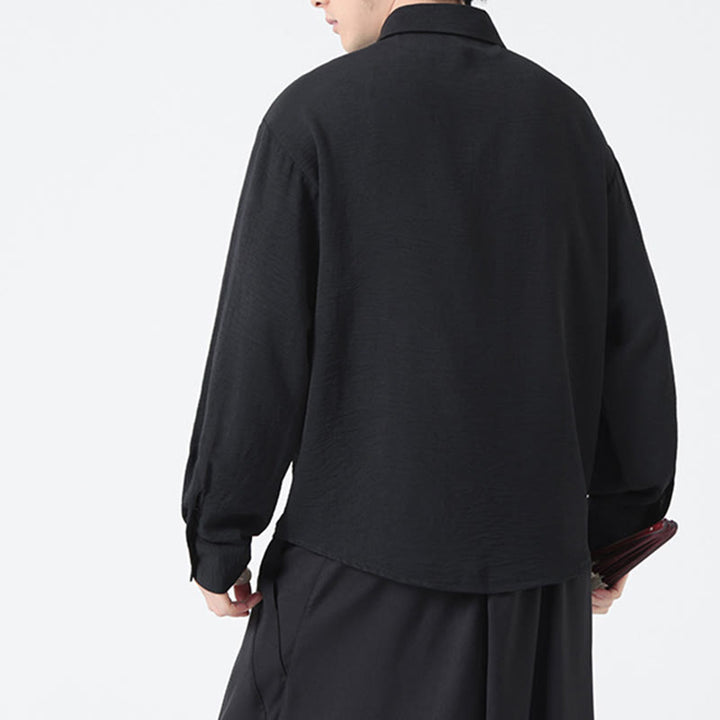 Chemise homme en coton à manches longues et col montant avec boutons unis et Buddha Stones - image 21