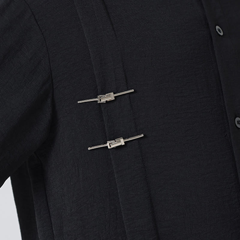 Chemise homme en coton à manches longues et col montant avec boutons unis et Buddha Stones - image 27
