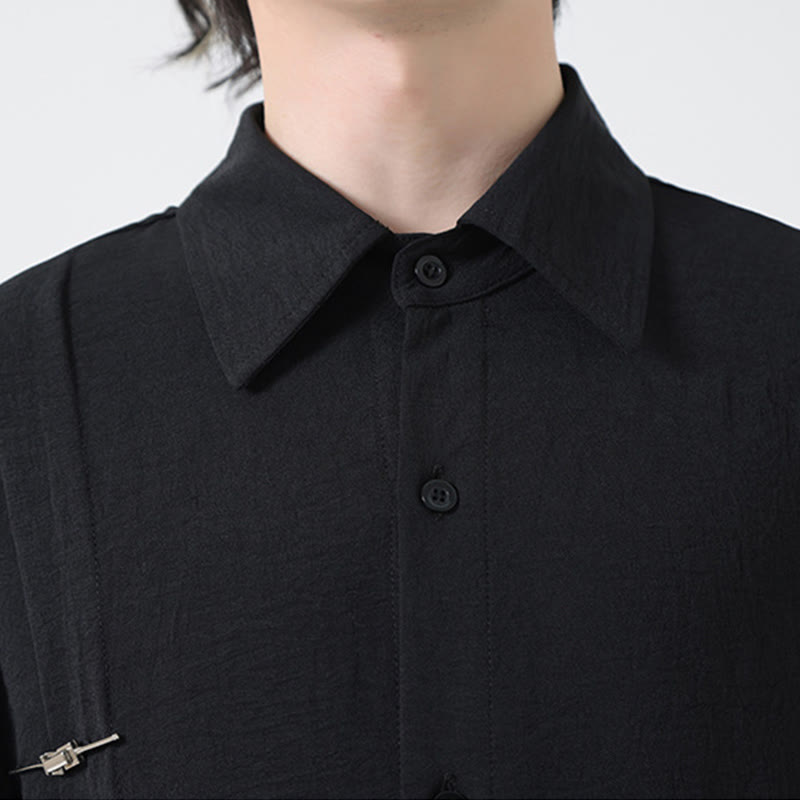 Chemise homme en coton à manches longues et col montant avec boutons unis et Buddha Stones - image 26