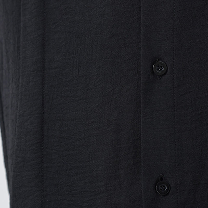 Chemise homme en coton à manches longues et col montant avec boutons unis et Buddha Stones - image 28