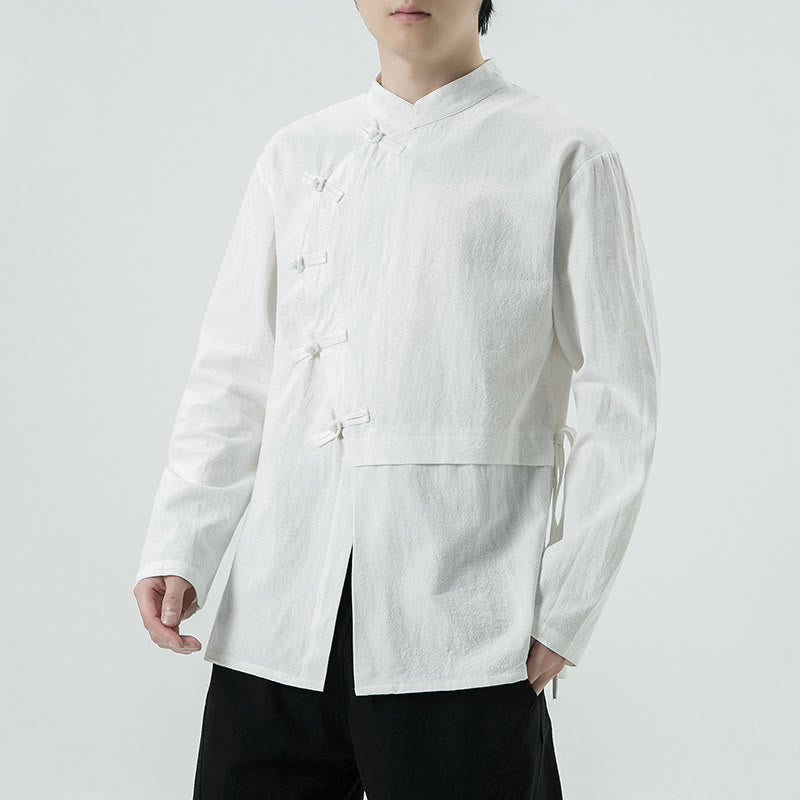 Chemise homme à manches longues en coton avec boutons grenouille chinois vintage et Buddha Stones - image 2