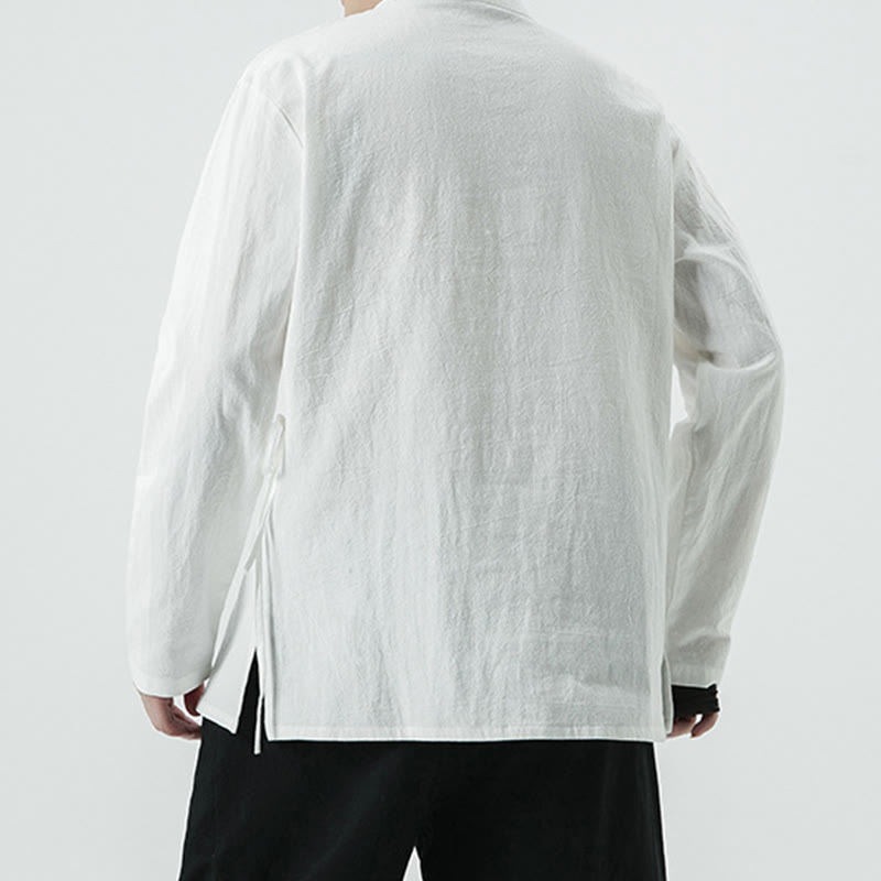 Chemise homme à manches longues en coton avec boutons grenouille chinois vintage et Buddha Stones - image 3