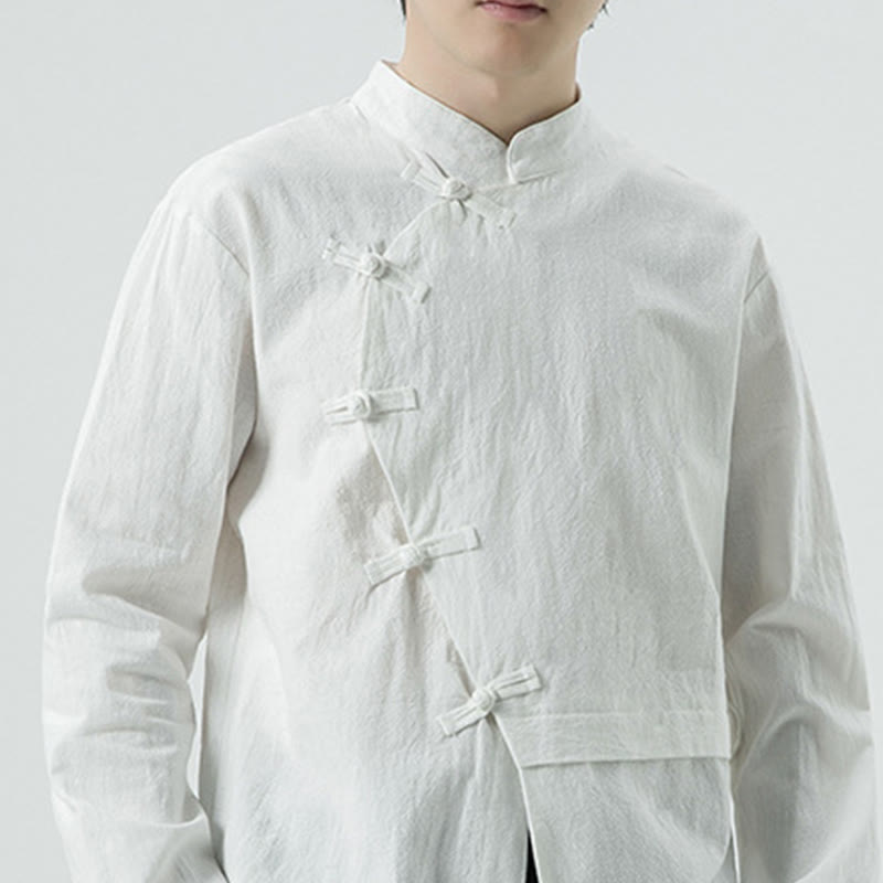Chemise homme à manches longues en coton avec boutons grenouille chinois vintage et Buddha Stones - image 9