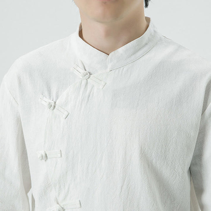 Chemise homme à manches longues en coton avec boutons grenouille chinois vintage et Buddha Stones - image 7