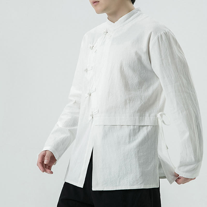 Chemise homme à manches longues en coton avec boutons grenouille chinois vintage et Buddha Stones - image 3