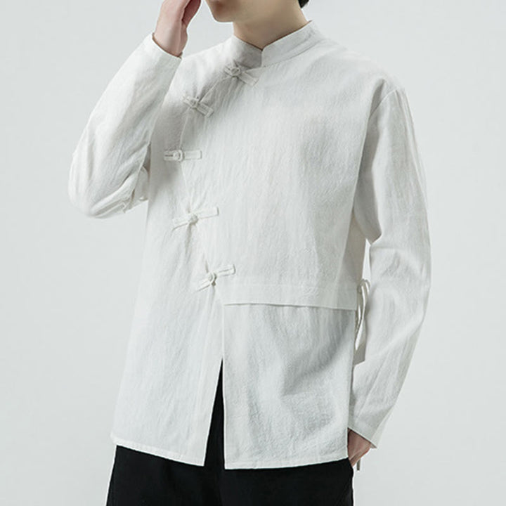 Chemise homme à manches longues en coton avec boutons grenouille chinois vintage et Buddha Stones - image 5