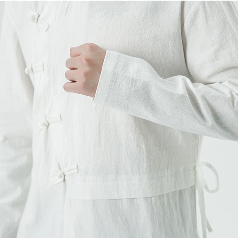 Chemise homme à manches longues en coton avec boutons grenouille chinois vintage et Buddha Stones - image 9