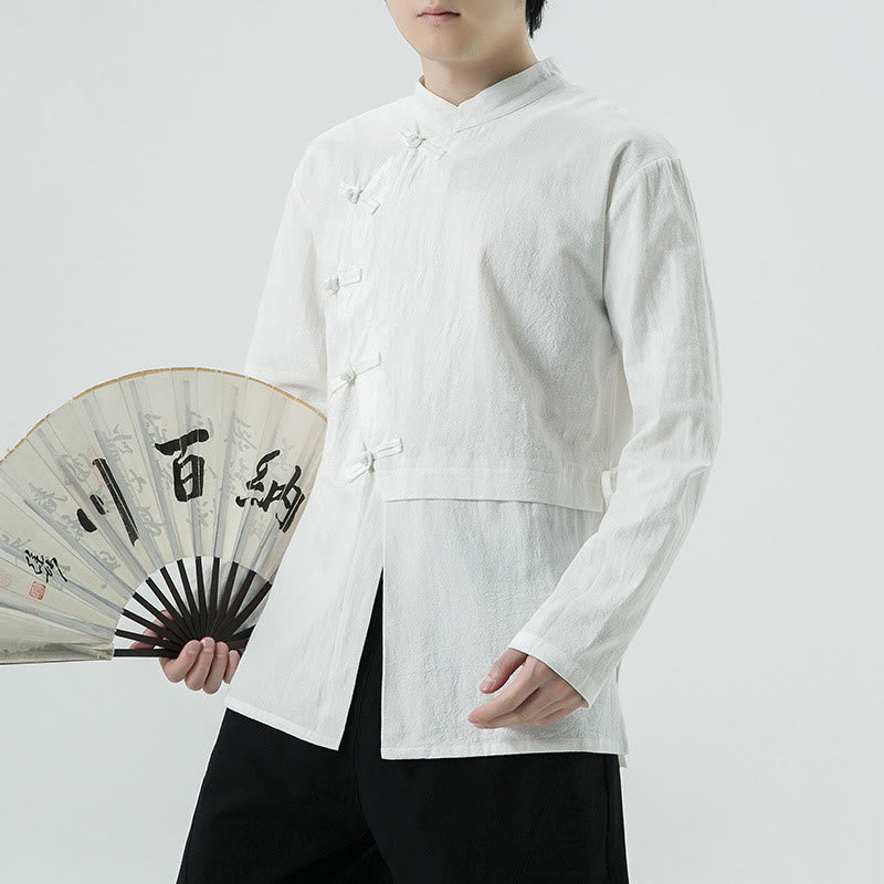 Chemise homme à manches longues en coton avec boutons grenouille chinois vintage et Buddha Stones - image 5