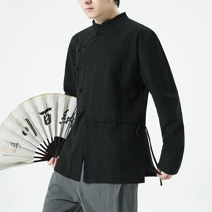 Chemise homme à manches longues en coton avec boutons grenouille chinois vintage et Buddha Stones - image 15