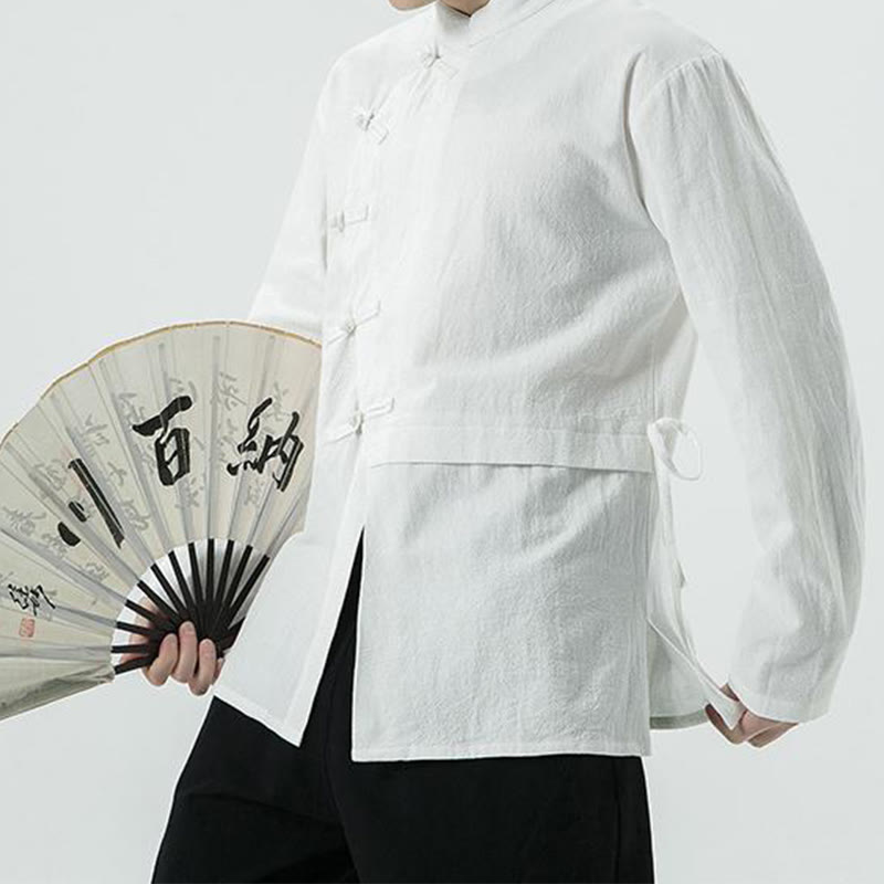 Chemise homme à manches longues en coton avec boutons grenouille chinois vintage et Buddha Stones - image 6