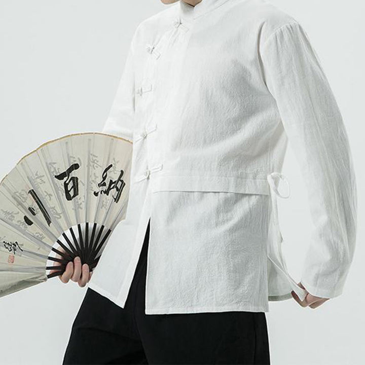 Chemise homme à manches longues en coton avec boutons grenouille chinois vintage et Buddha Stones - image 6