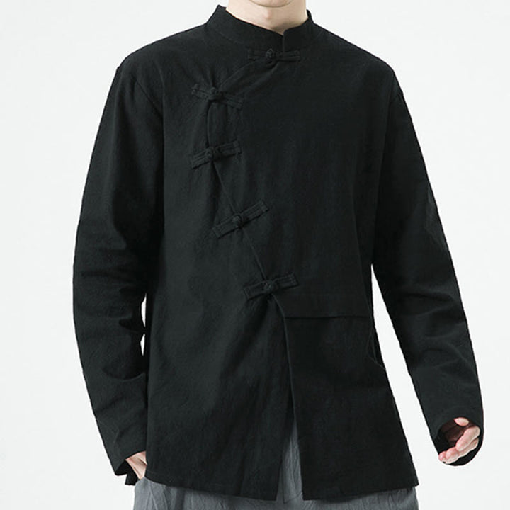 Chemise homme à manches longues en coton avec boutons grenouille chinois vintage et Buddha Stones - image 20
