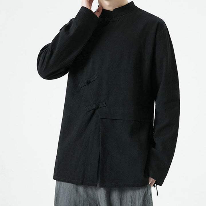 Chemise homme à manches longues en coton avec boutons grenouille chinois vintage et Buddha Stones - image 12