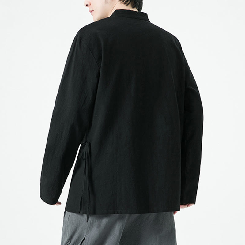 Chemise homme à manches longues en coton avec boutons grenouille chinois vintage et Buddha Stones - image 14