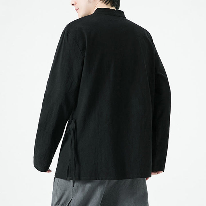 Chemise homme à manches longues en coton avec boutons grenouille chinois vintage et Buddha Stones - image 14