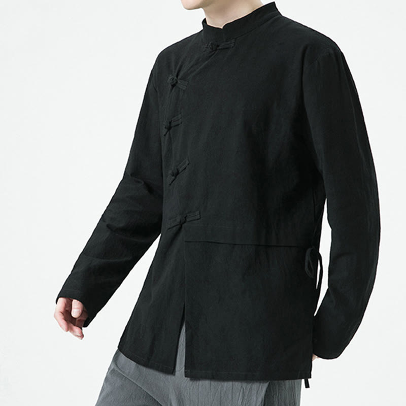 Chemise homme à manches longues en coton avec boutons grenouille chinois vintage et Buddha Stones - image 15