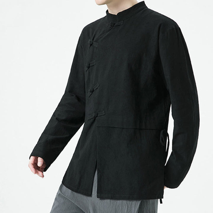 Chemise homme à manches longues en coton avec boutons grenouille chinois vintage et Buddha Stones - image 15