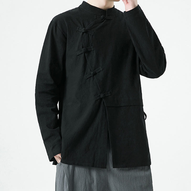 Chemise homme à manches longues en coton avec boutons grenouille chinois vintage et Buddha Stones - image 19