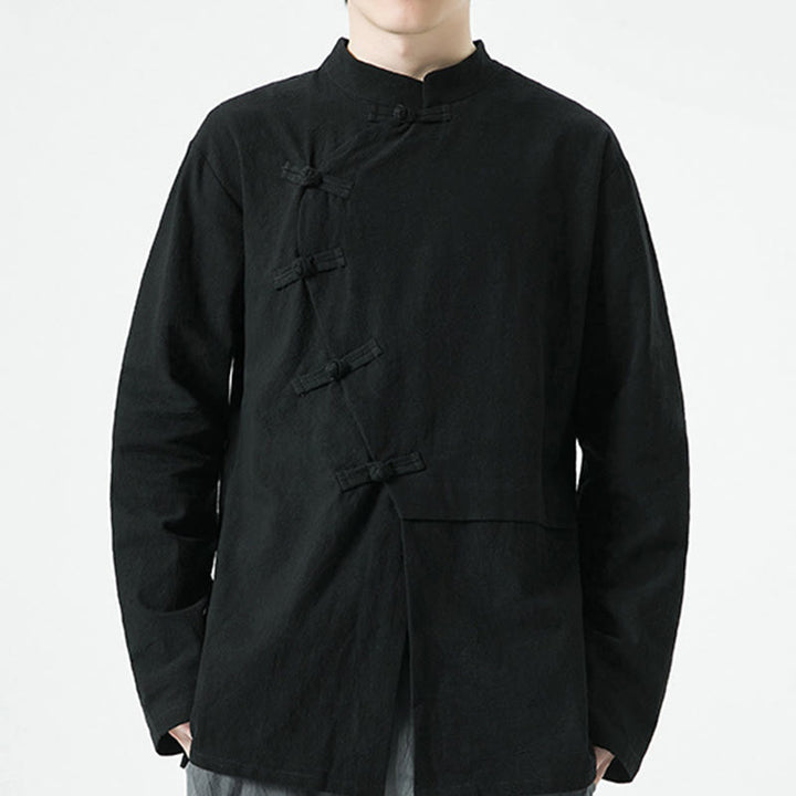 Chemise homme à manches longues en coton avec boutons grenouille chinois vintage et Buddha Stones - image 17