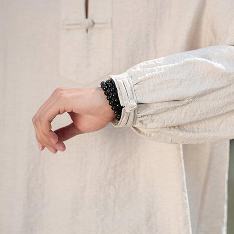 Chemise homme en coton à manches longues et col montant avec deux boutons grenouille et motif Buddha Stones - image 21